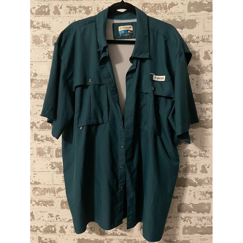 Magellan Outdoors Fish Gear Relaxed Fit Fishing Shirt Men’s 2XL Teal vented - Picture 2 of 7
